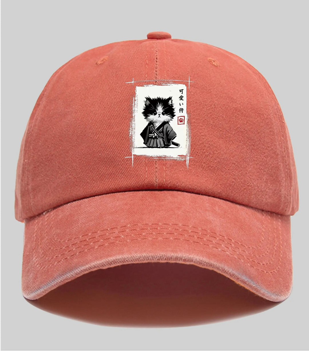 Casquette Japonaise Chat Samouraï Orange