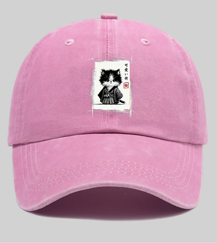 Casquette Japonaise Chat Samouraï Rose