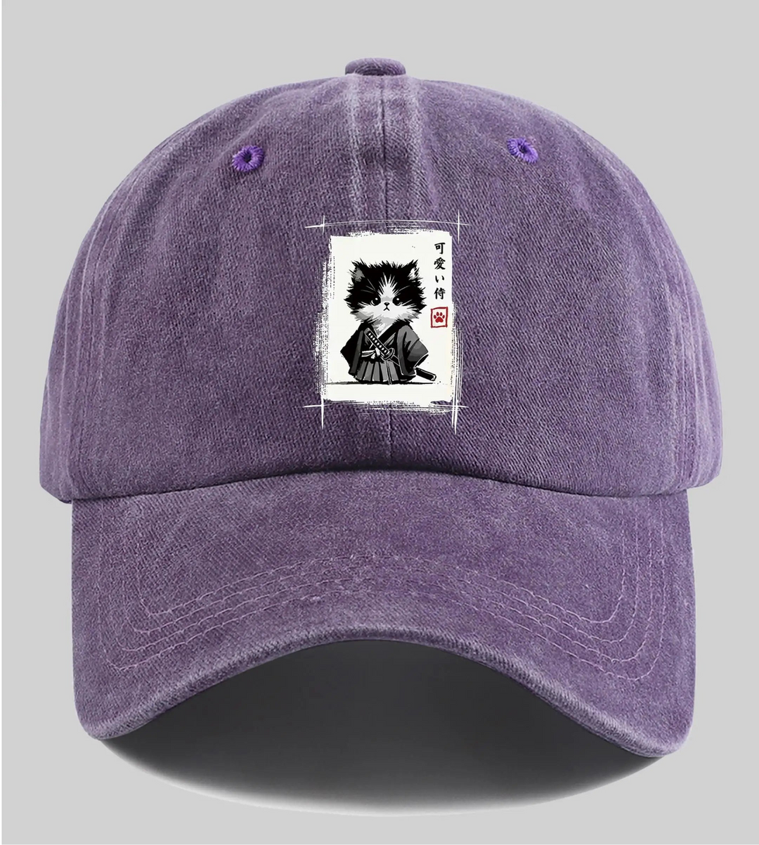 Casquette Japonaise Chat Samouraï Violet