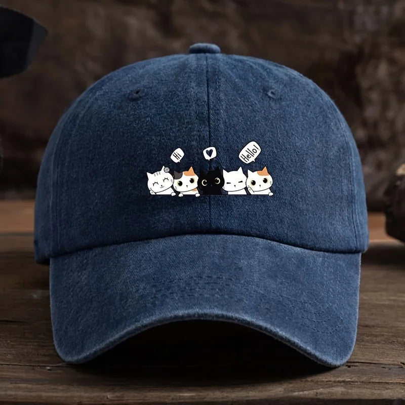 Casquette Japonaise Chatons Adorables Bleu Foncé