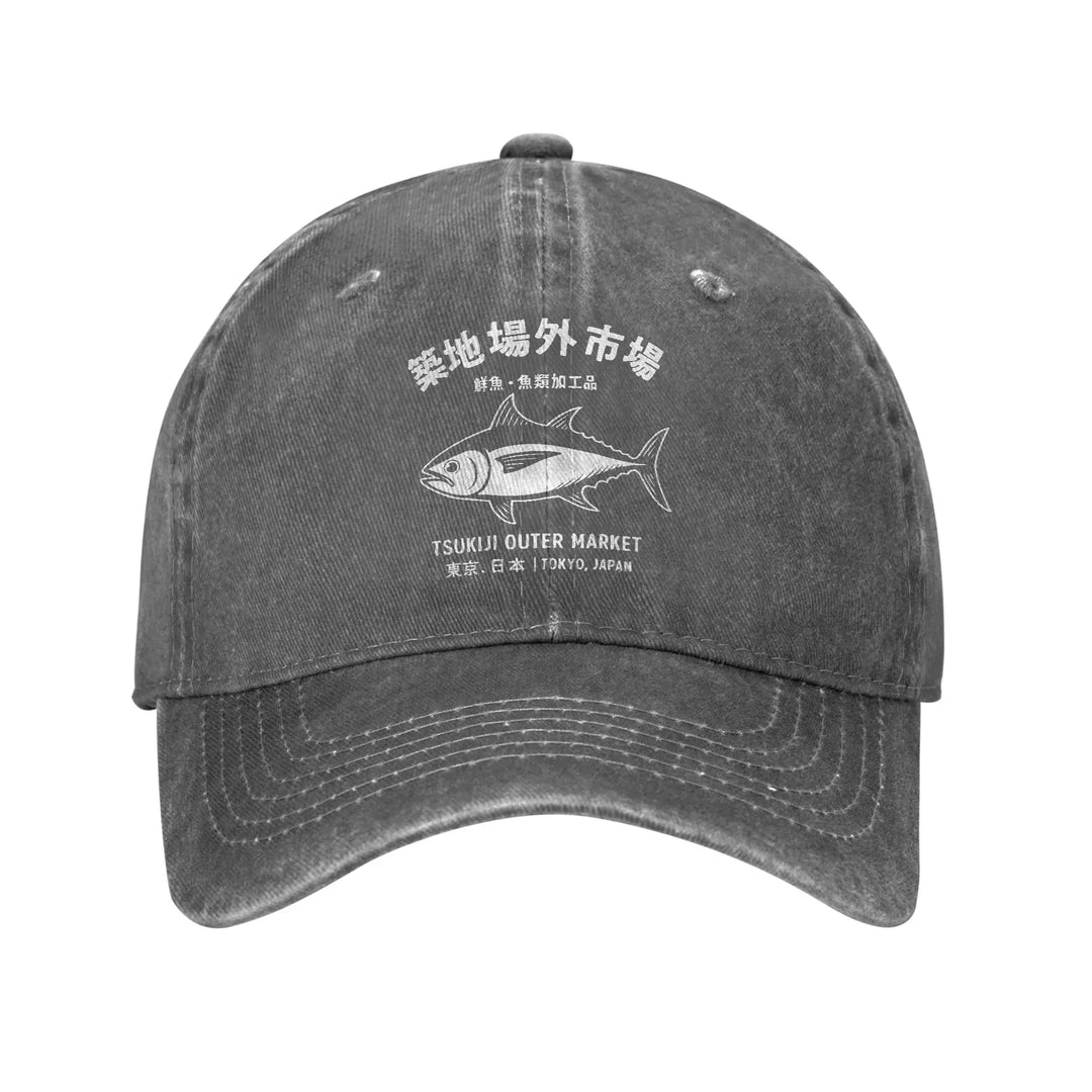 Casquette Japonaise Délavée Poisson tendance