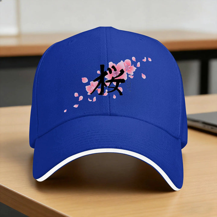 Casquette Japonaise Design Fleurs de Cerisier Bleu