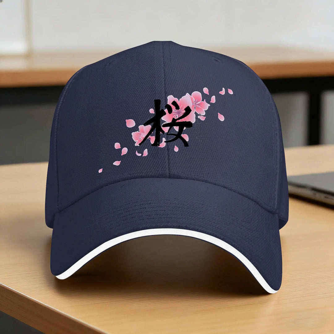 Casquette Japonaise Design Fleurs de Cerisier Bleu Foncé
