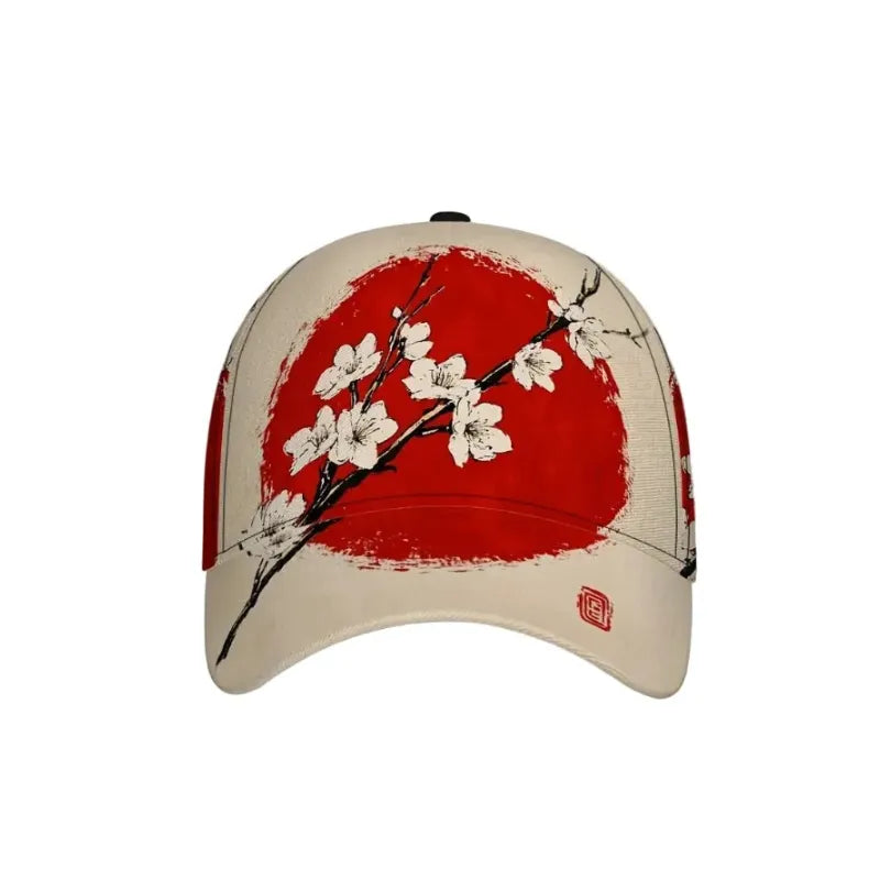 Casquette Japonaise Fleurs de Cerisier Design Beige