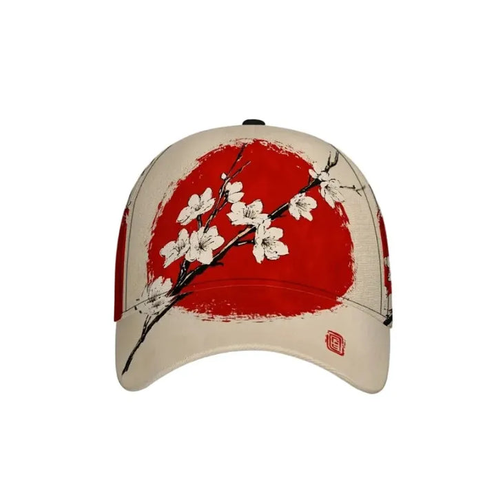 Casquette Japonaise Fleurs de Cerisier Design Beige