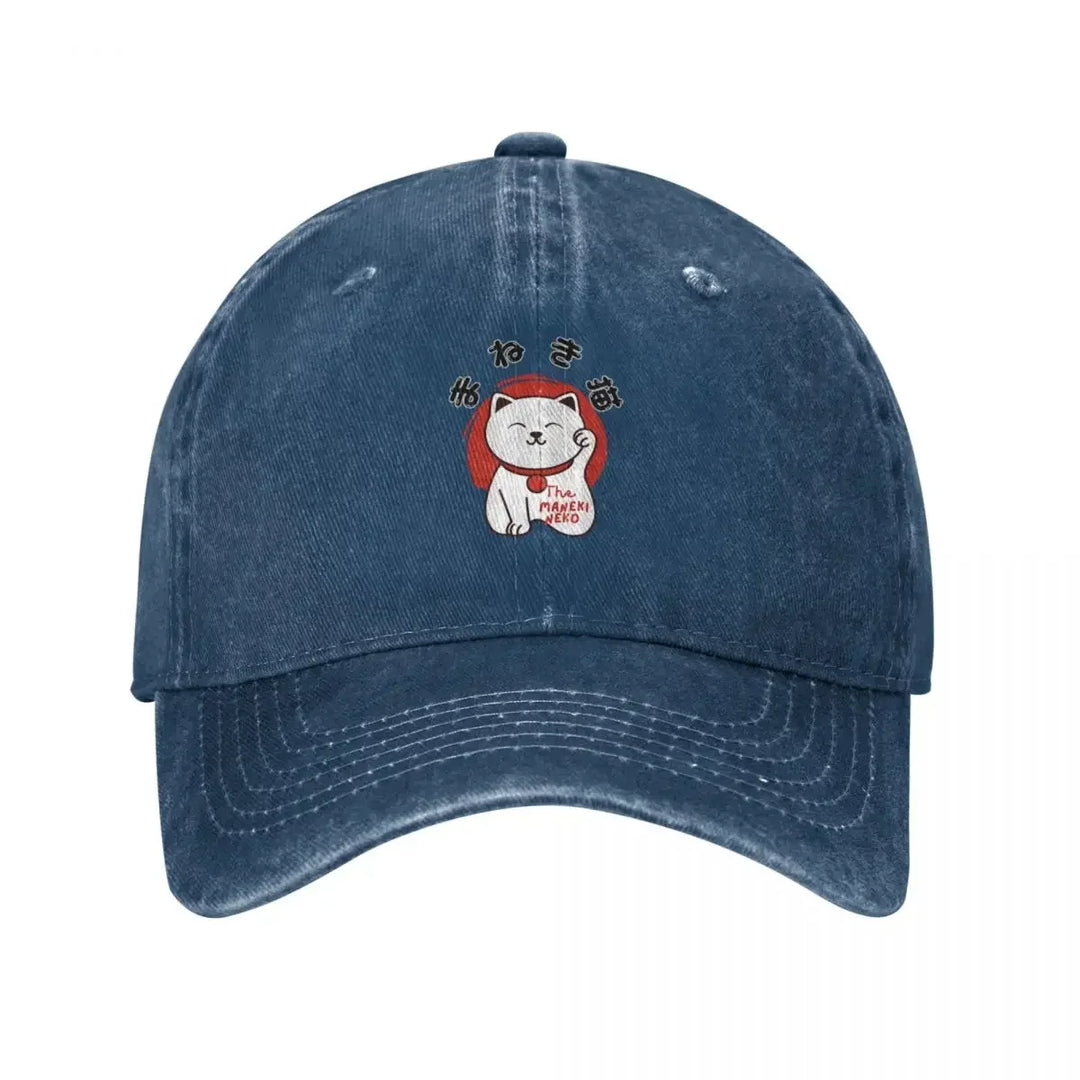 Casquette Japonaise Maneki Neko Gris Bleu Foncé