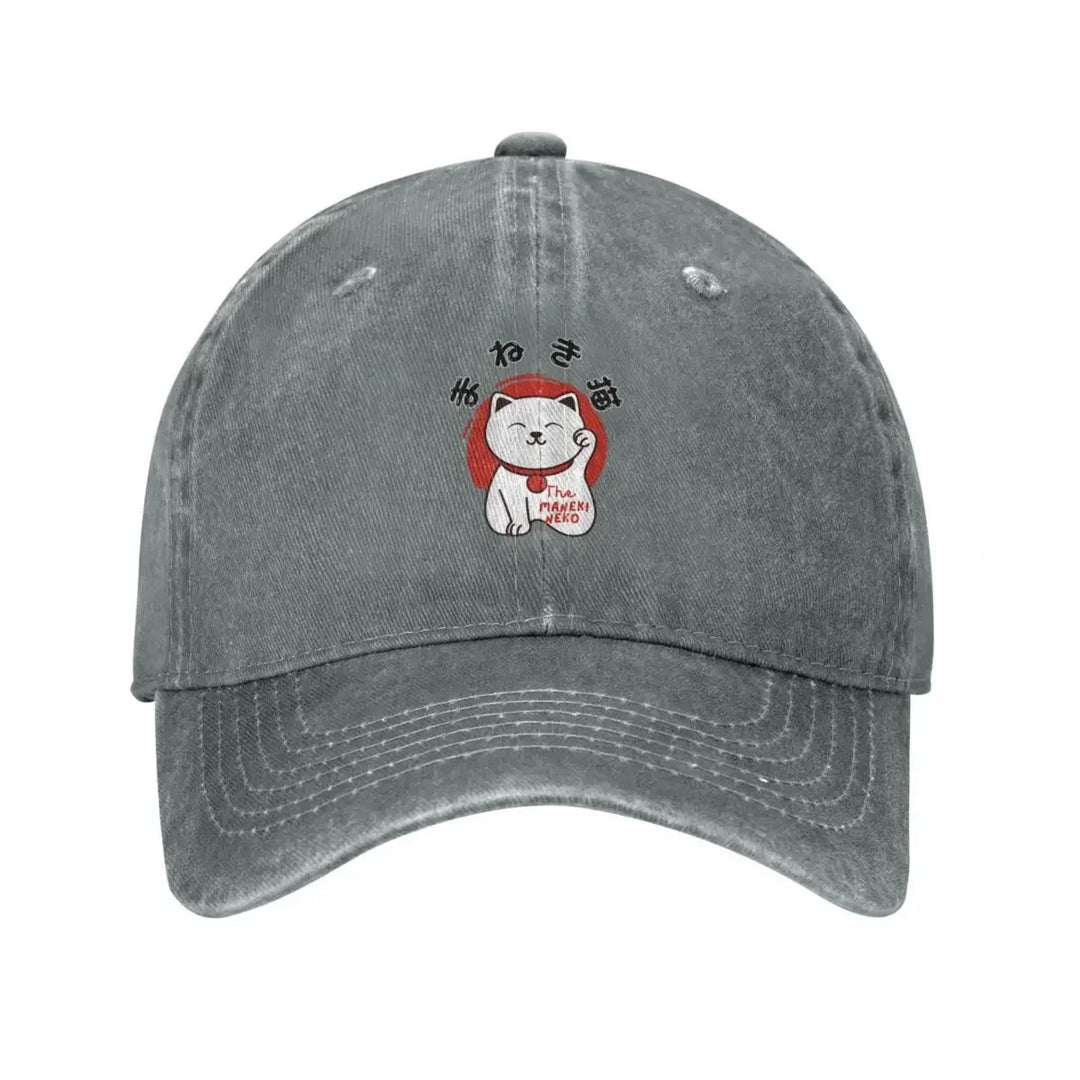Casquette Japonaise Maneki Neko Gris Clair