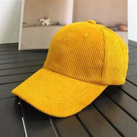 Casquette Japonaise en Velours Côtelé Jaune