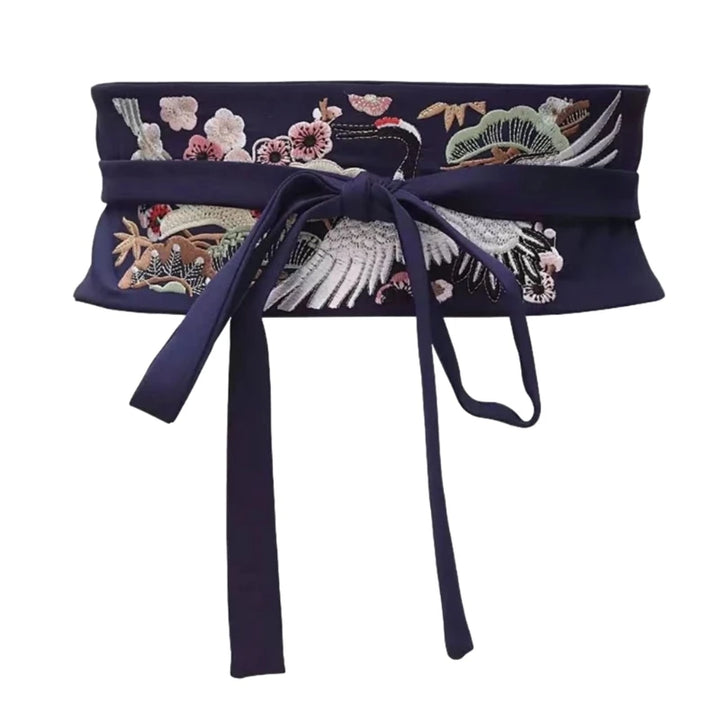 Ceinture Obi Brodée Bleu
