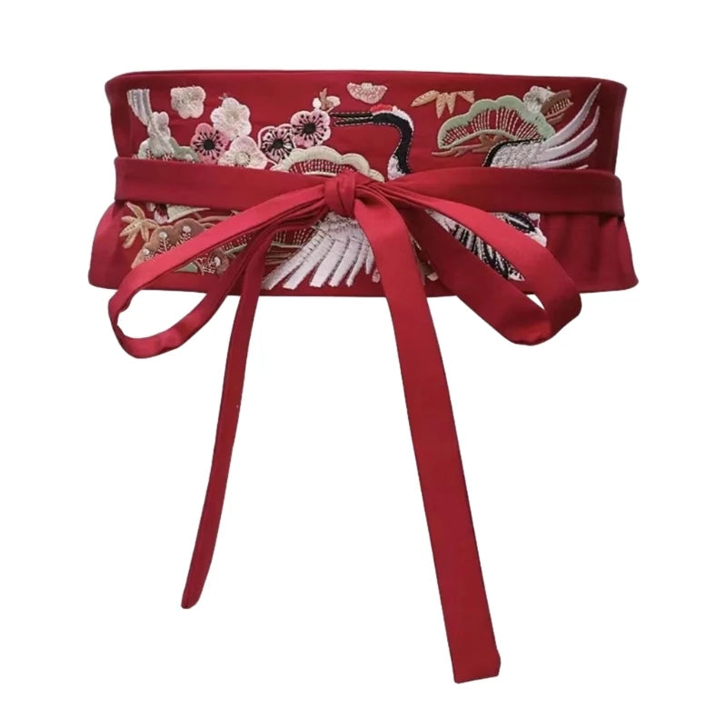 Ceinture Obi Brodée Rouge