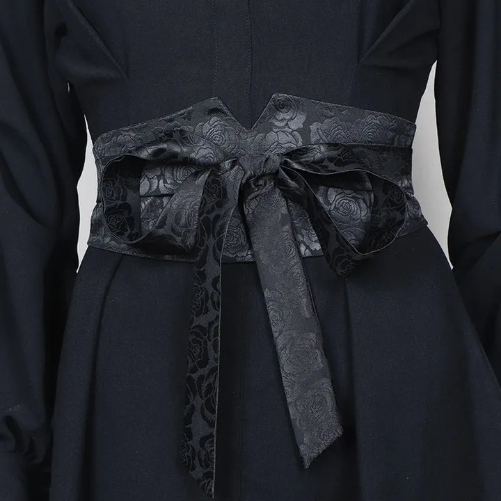 Ceinture Obi Fleuri Jacquard Noir