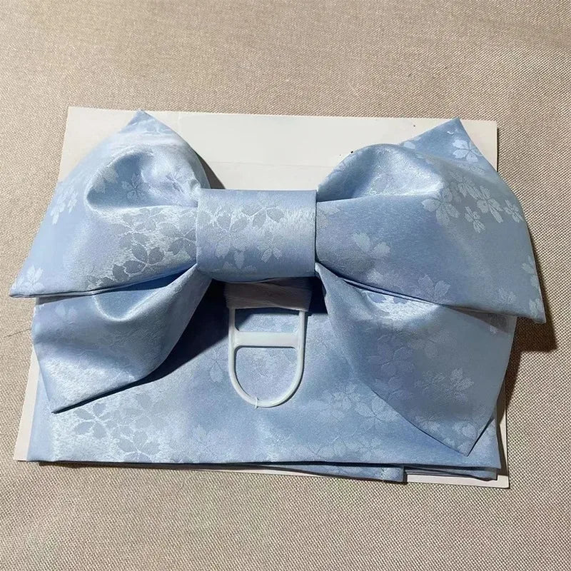 Ceinture Obi Jacquard à Nœud Bleu