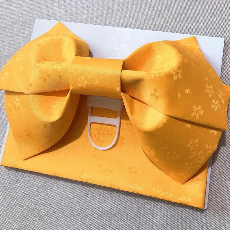 Ceinture Obi Jacquard à Nœud Jaune