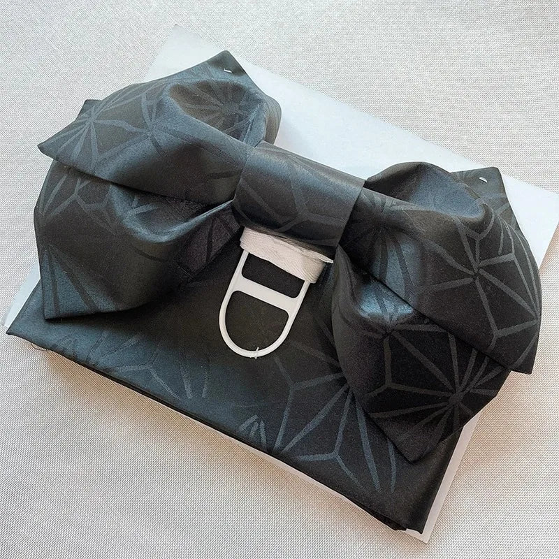 Ceinture Obi Jacquard à Nœud Noir