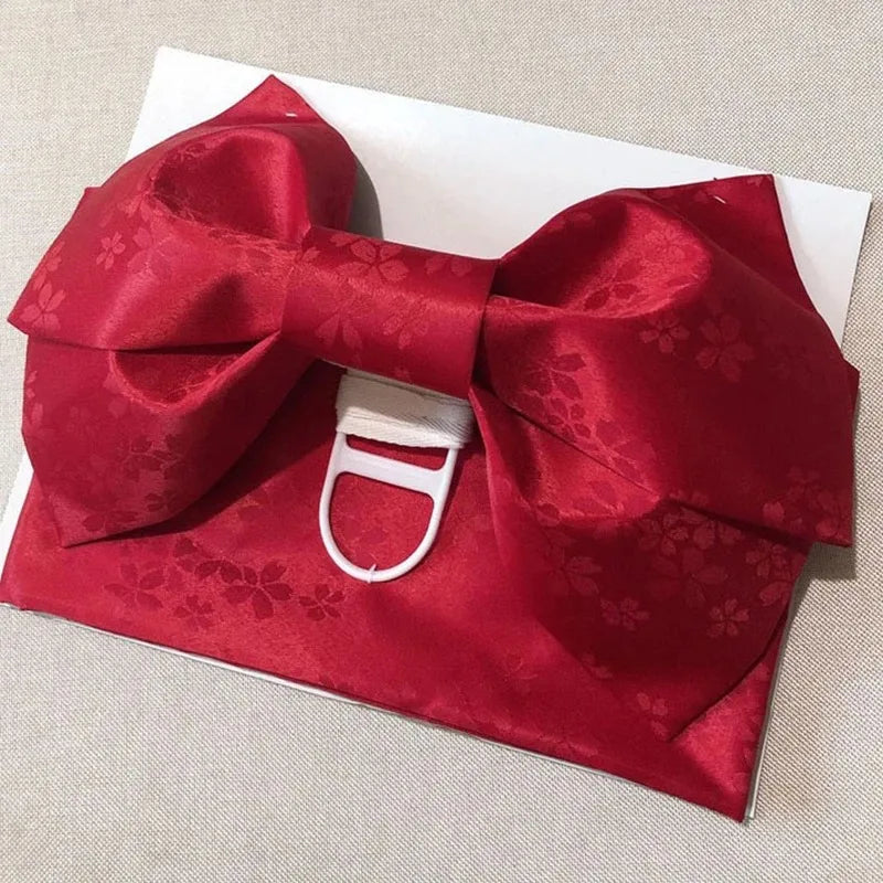 Ceinture Obi Jacquard à Nœud Rouge