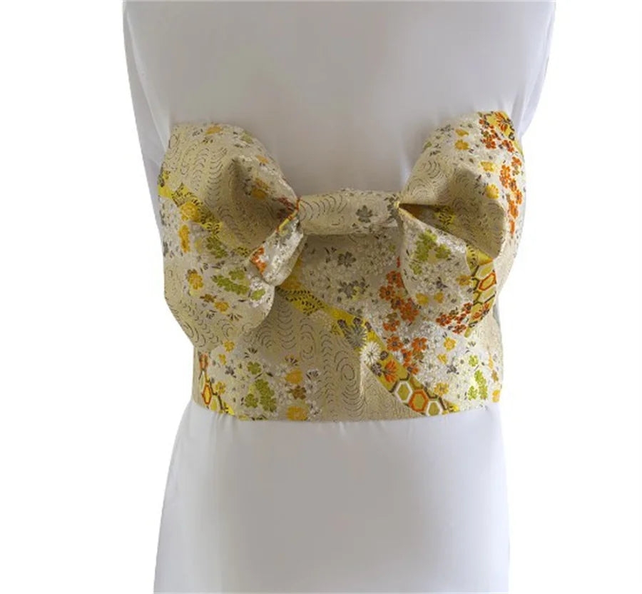 Ceinture Obi Japonaise Kimono à Nœud Jaune Chic