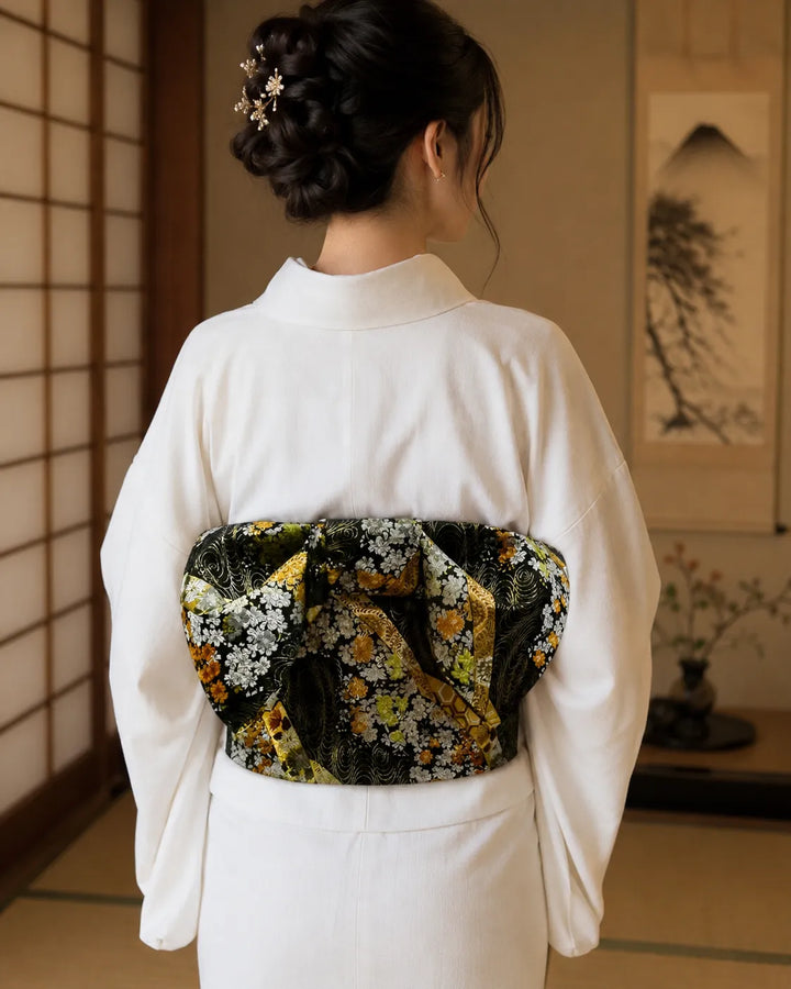 Ceinture Obi Japonaise Noire Chic Fleurie