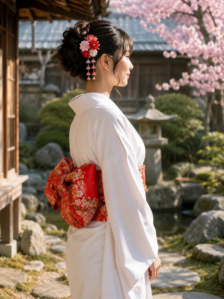 Ceinture Obi Japonaise Rouge à Fleurs Chic