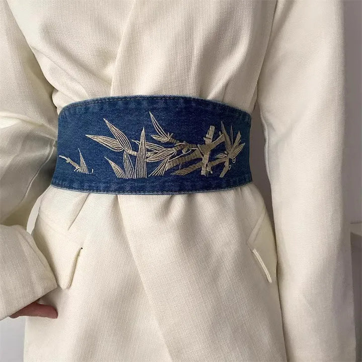 Ceinture Obi Japonaise en Jean Brodé
