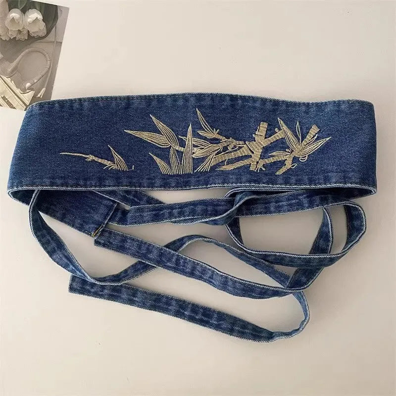 Ceinture Obi Japonaise en Jean Brodé Chic