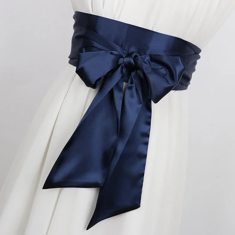 Ceinture Obi Japonaise en Satin Bleu