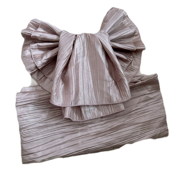 Ceinture Obi Plissée avec Nœud Beige