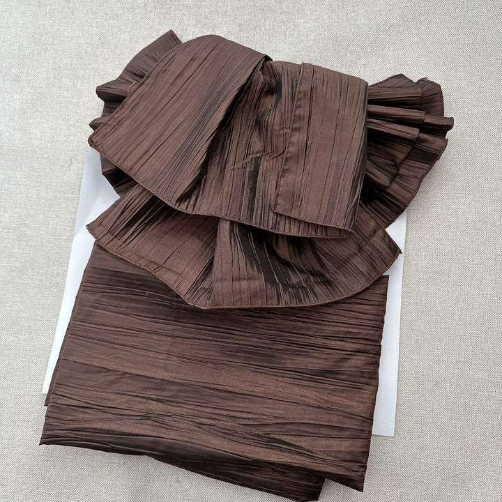 Ceinture Obi Plissée avec Nœud Marron