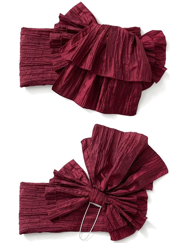 Ceinture Obi Plissée avec Nœud Rouge