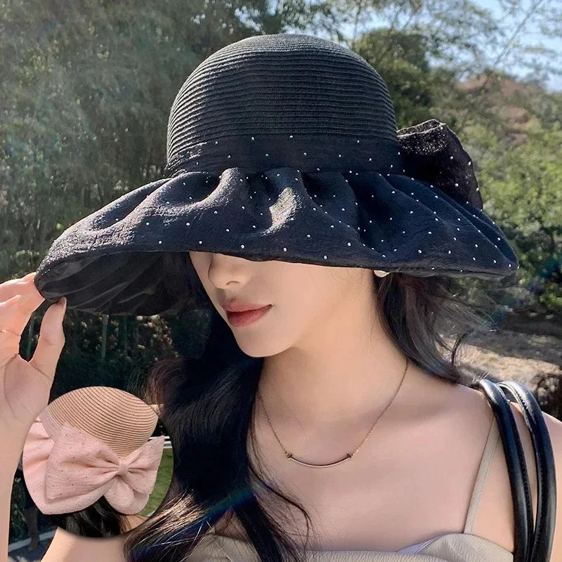 Chapeau Japonais Femme à Nœud Papillon Noir