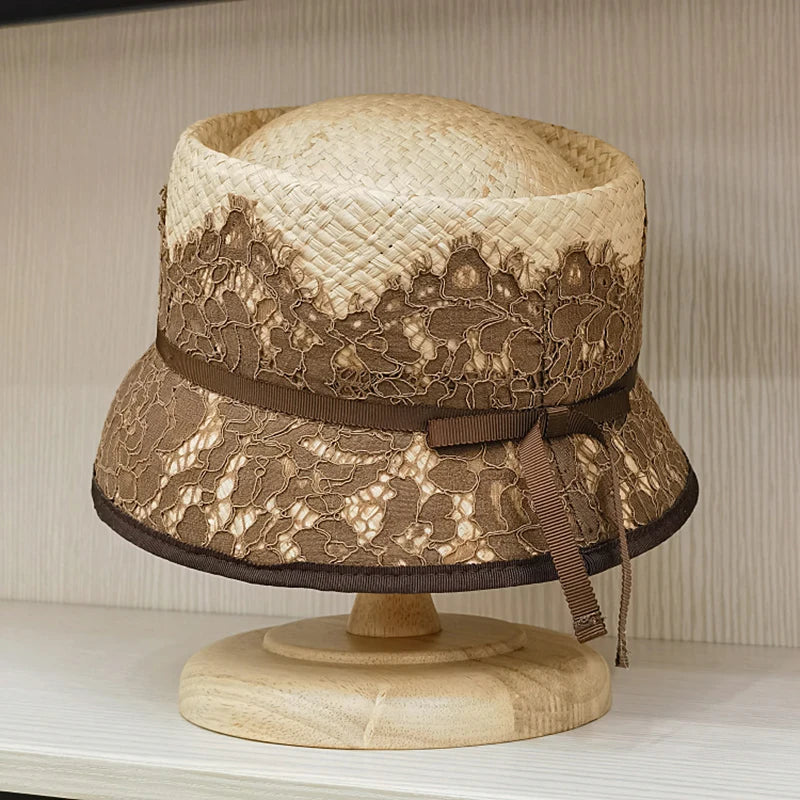 Chapeau Japonais en Raphia à Dentelles chic