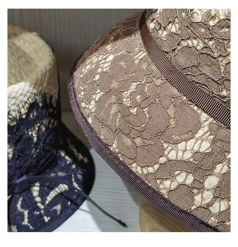 Chapeau Japonais en Raphia à Dentelles élégant