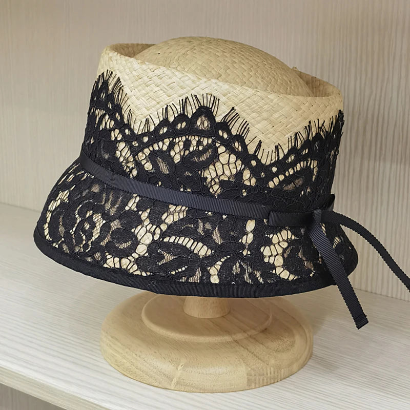 Chapeau Japonais en Raphia à Dentelles original