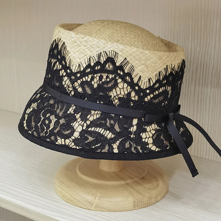 Chapeau Japonais en Raphia à Dentelles original