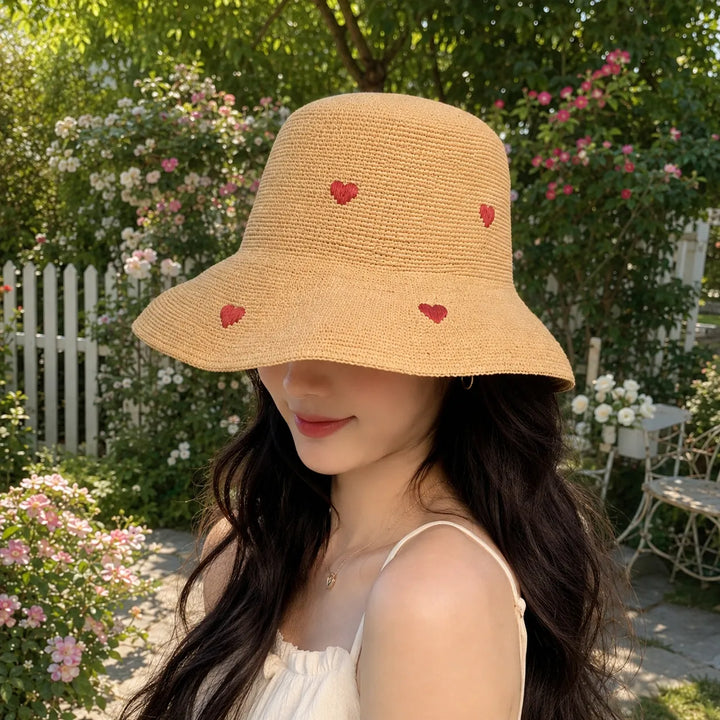 Chapeau de Paille Japonais à Coeurs