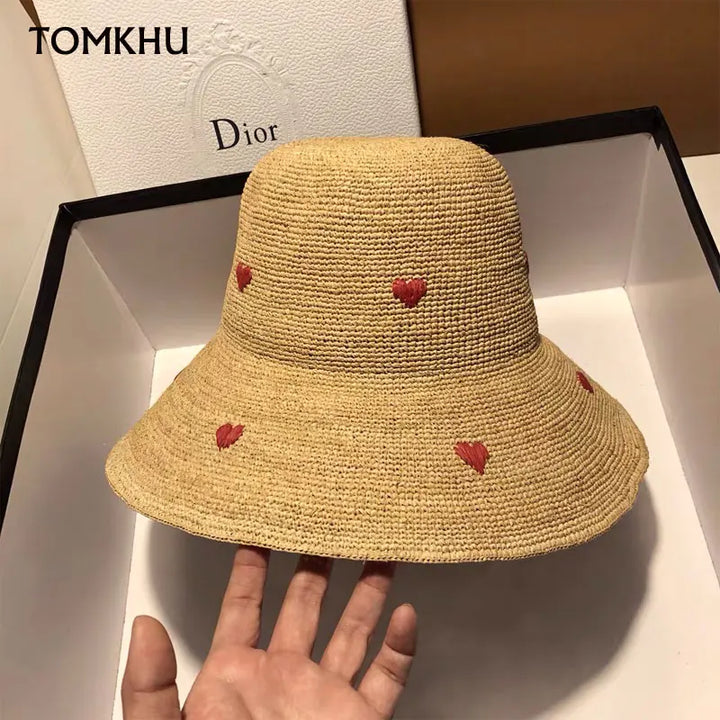 Chapeau de Paille Japonais à Coeurs raffiné
