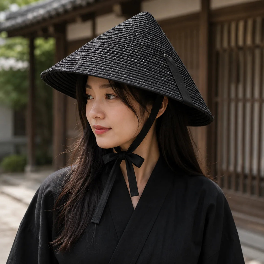 Chapeau de Paille Japonais Conique à Cordon distingué