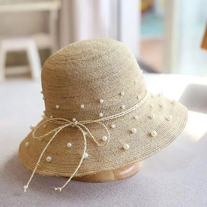 Chapeau de Paille Japonais à Perles chic