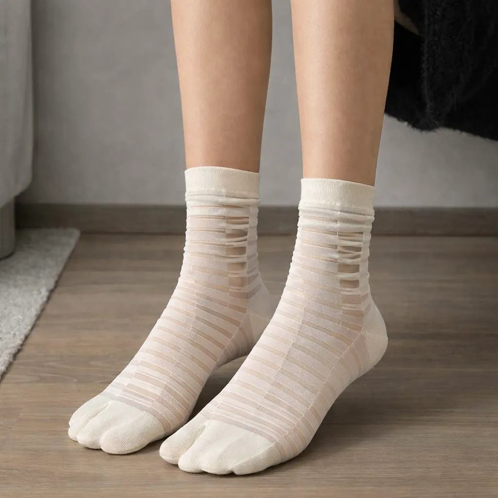 Chaussettes Japonaises Blanches Fines à Rayures Unique