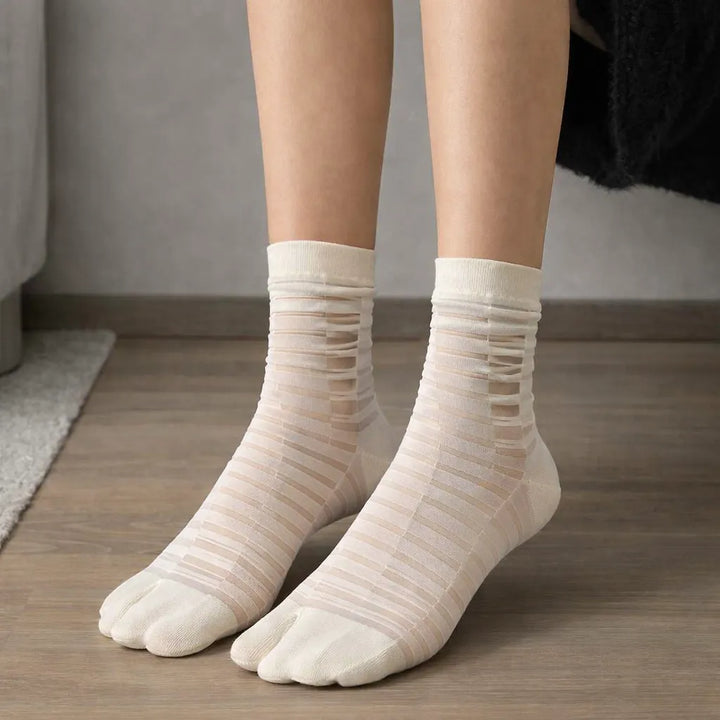 Chaussettes Japonaises Blanches Fines à Rayures Unique