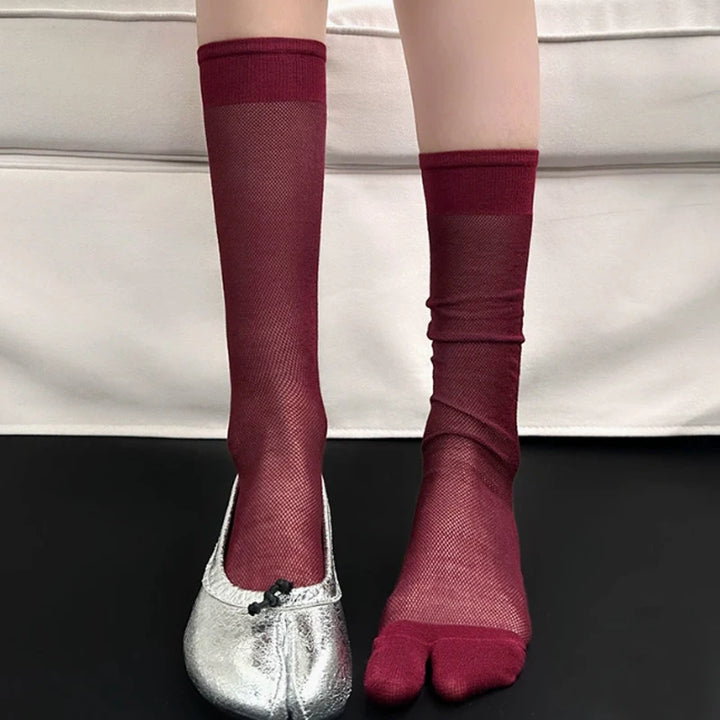 Chaussettes Japonaises à Bout Fendu Bordeaux