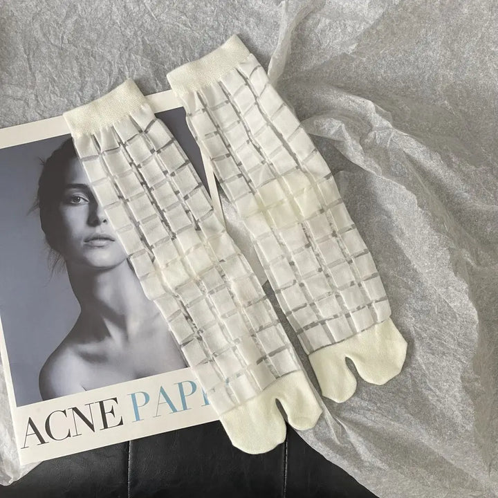 Chaussettes Japonaises Fines Carreaux Blanc