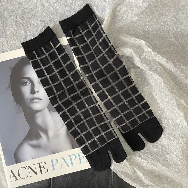 Chaussettes Japonaises Fines Carreaux Noir