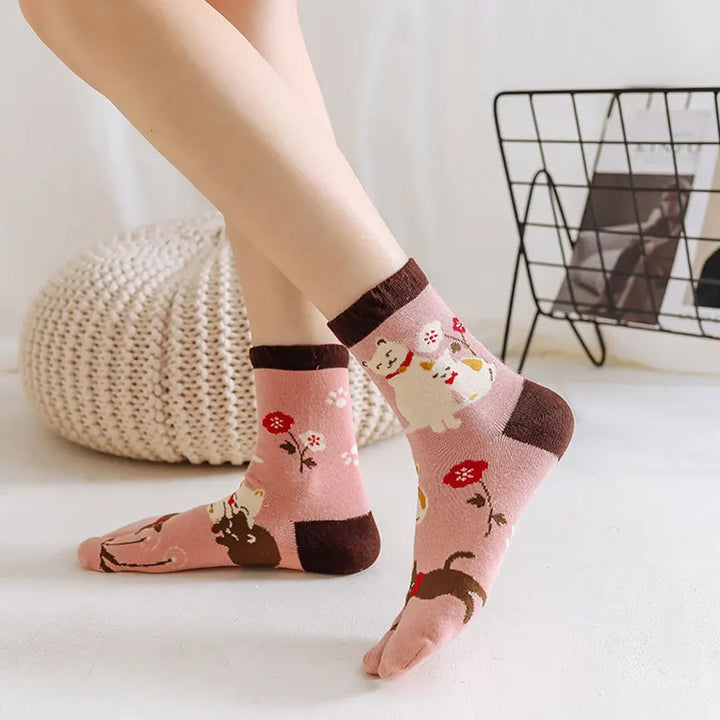 Chaussettes Japonaises Mignonnes à Nœud Rose
