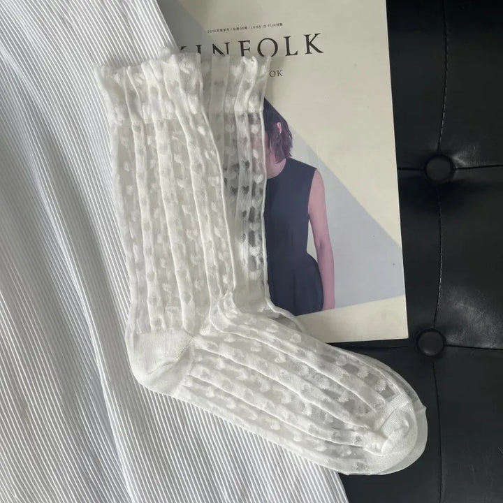 Chaussettes Japonaises à Motifs Cœur Blanc