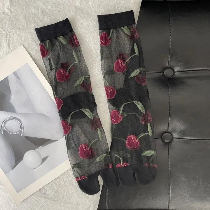 Chaussettes Japonaises Transparentes Cerises Noir