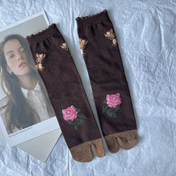 Chaussettes Tabi Motif Rose Chic