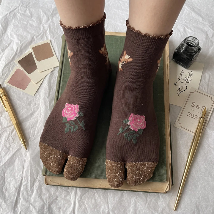 Chaussettes Tabi Motif Rose Unique