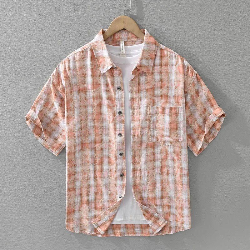 Chemise Estivale Japonaise Carreaux Orange