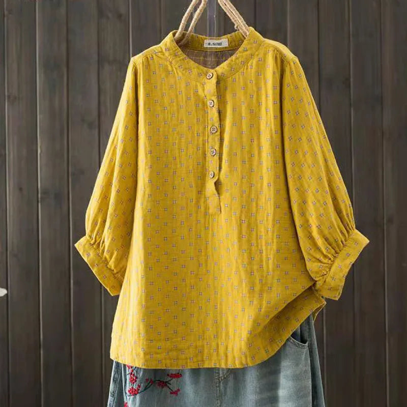 Chemise Japonais Femme Vintage Bleu Jaune
