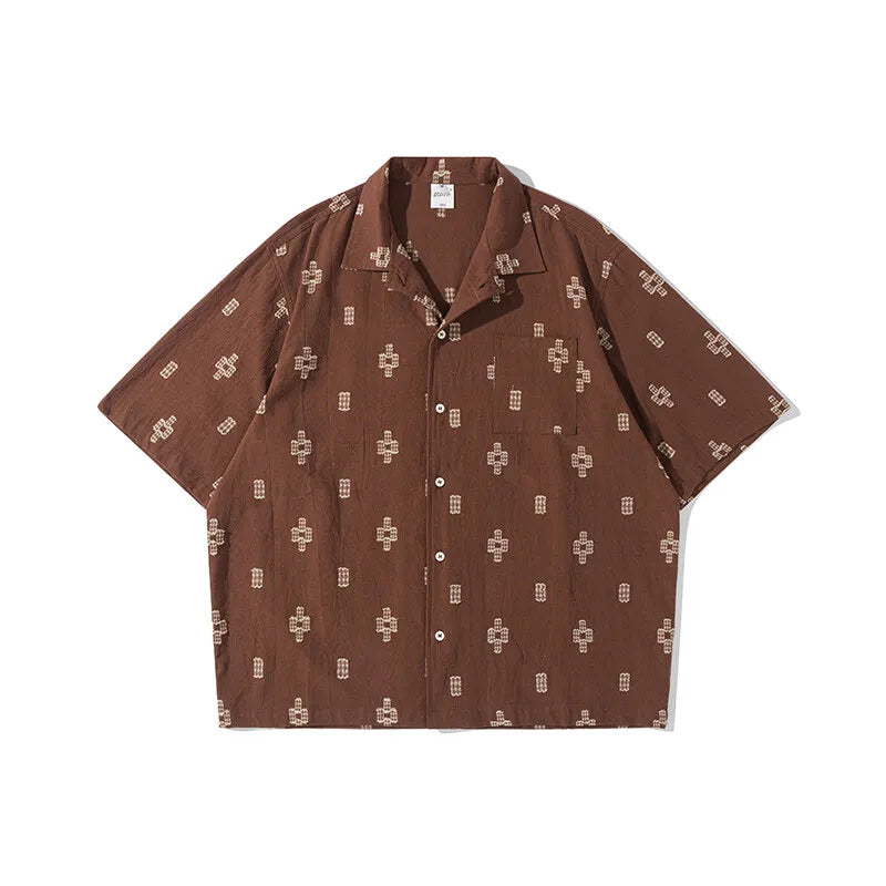 Chemise Japonaise Ample Brodée Marron